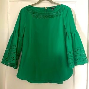 Lauren by Ralph Lauren. Kelly Green cut out blouse.